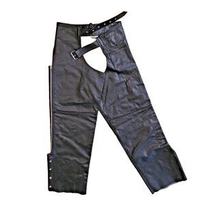 Highway One Unisex Black Leather Riding Chaps Zip-off Button ankle Size 4XL XXXL